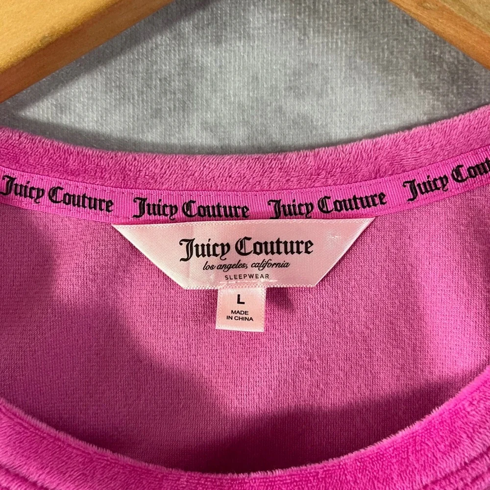 Juicy Couture Velour Lounge Set Women Large Pink Rhinestone Tank Wide Leg Pants